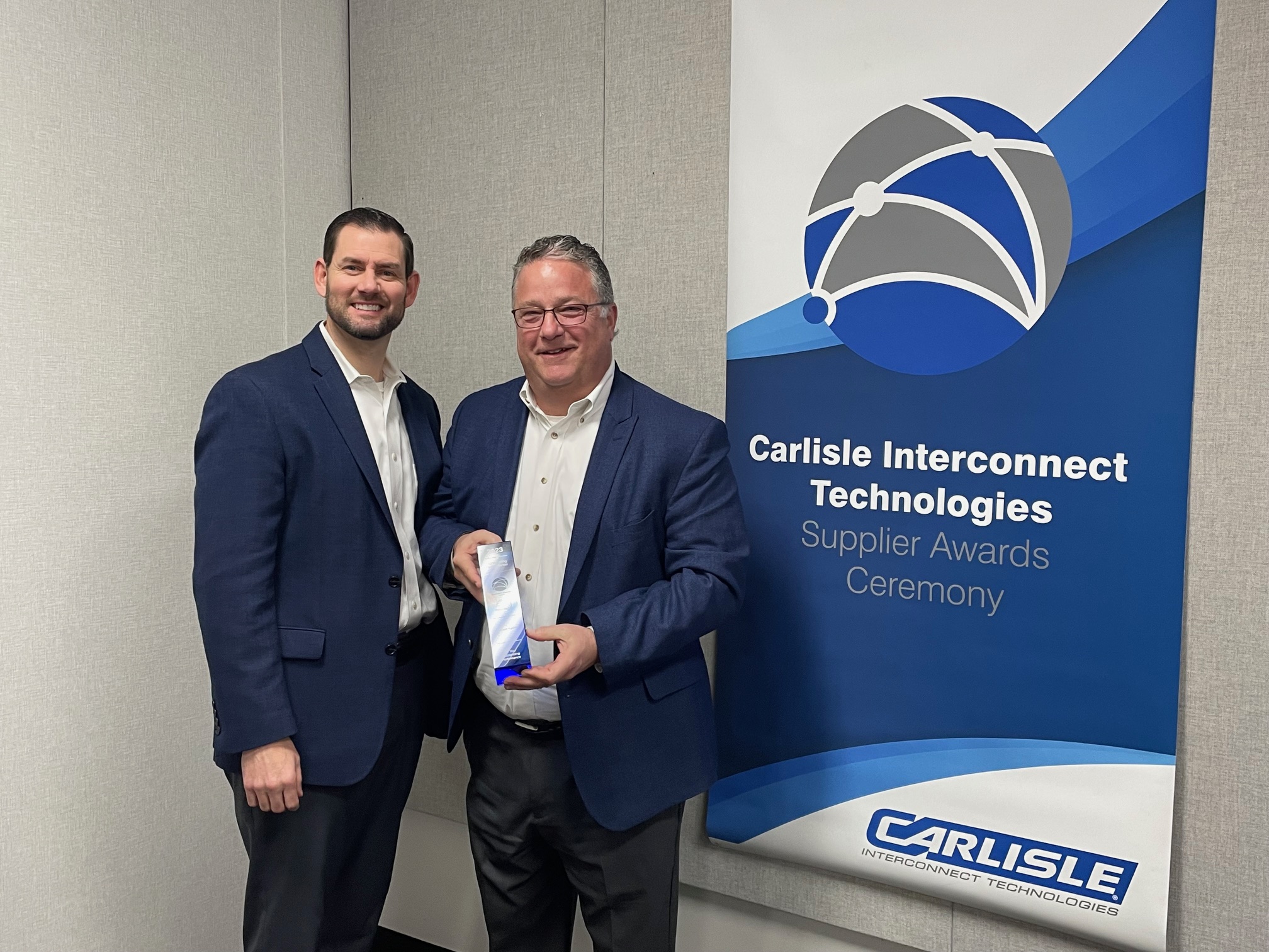 Seen above, from left to right, Paul Eaglin, Vice President of Supply Chain for Carlisle Interconnect Technologies, and Mark Denning, Medical Market Business Manager for SEKISUI KYDEX